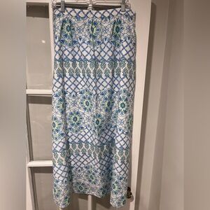 J. McLaughlin Cotton Silk Blend Maxi Skirt Blue Pull On Lined Pockets Sz L